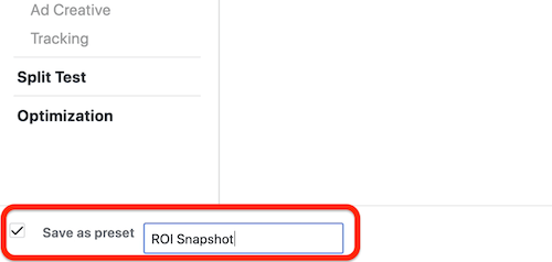 create ROI snapshot custom report in Facebook Ads Manager, step 8