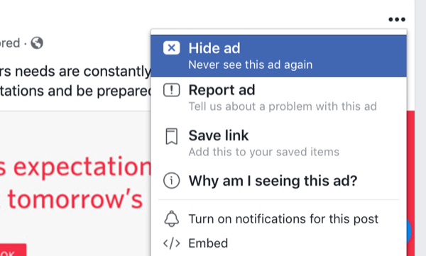 options for hiding Facebook ads in feed