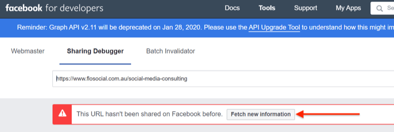 step 2 of how to use the Facebook Sharing Debugger tool