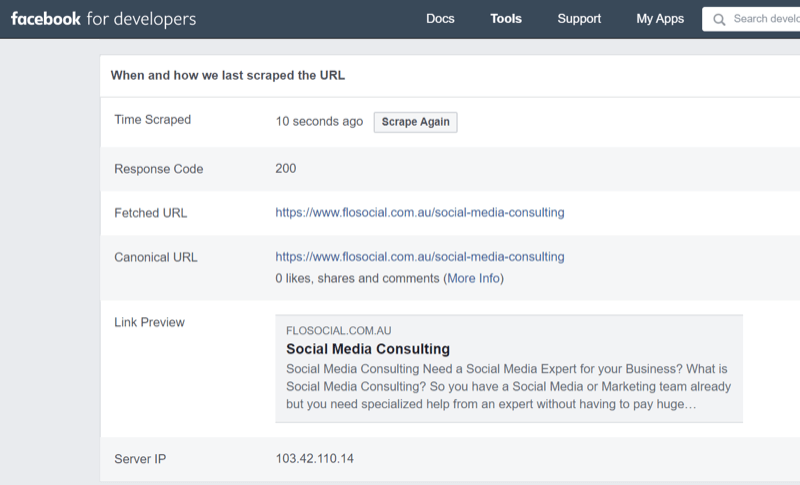 step 3 of how to use the Facebook Sharing Debugger tool