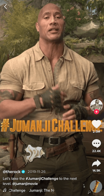 TikTok video from the Rock announcing Jumanji challenge