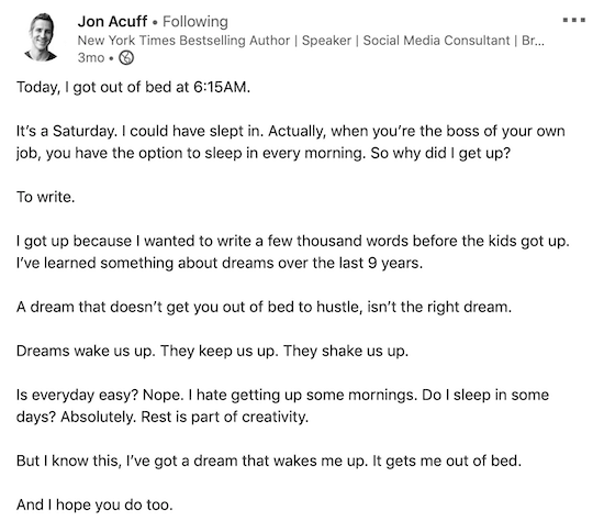 example of LinkedIn post with positive encouragement