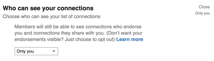 Who Can See Your Connections option in LinkedIn privacy settings