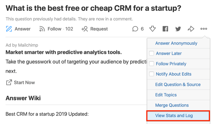 step 3 of how to evaluate question for Quora ad targeting