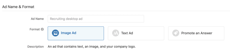 ad name and format for Quora ad campaign