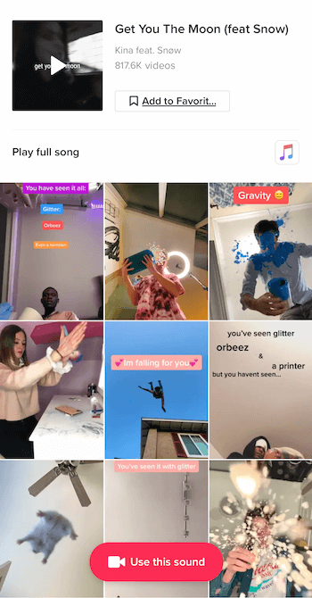 TikTok challenge sound page