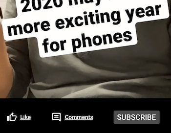 YouTube story toolbar showing Like, Comment, and Subscribe buttons