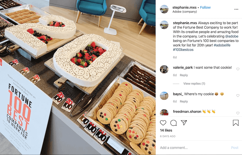 example of employee post on Instagram personal profile with adobelife hashtag