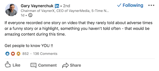 LinkedIn text-only post from Gary Vaynerchuk