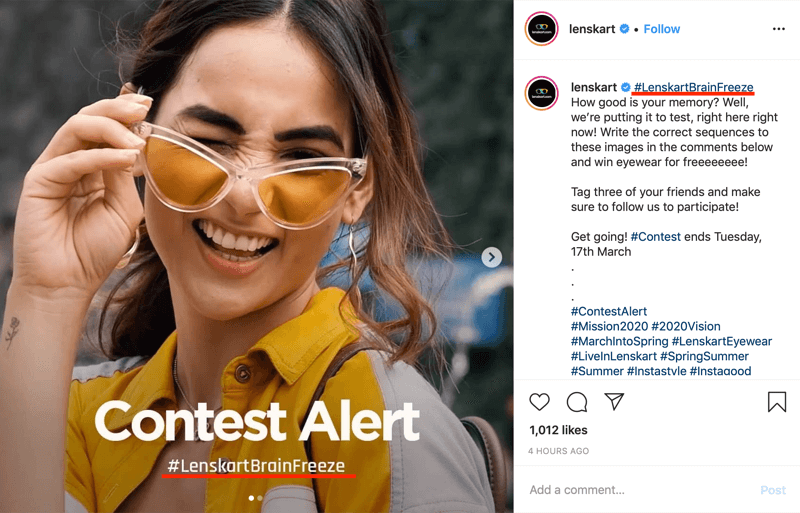 example of Instagram contest post that includes branded hashtag in image and caption