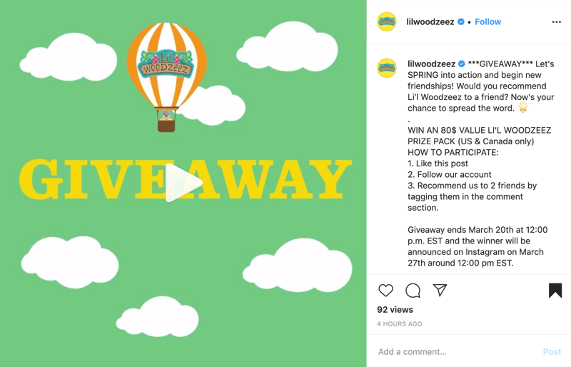 example of Instagram giveaway post