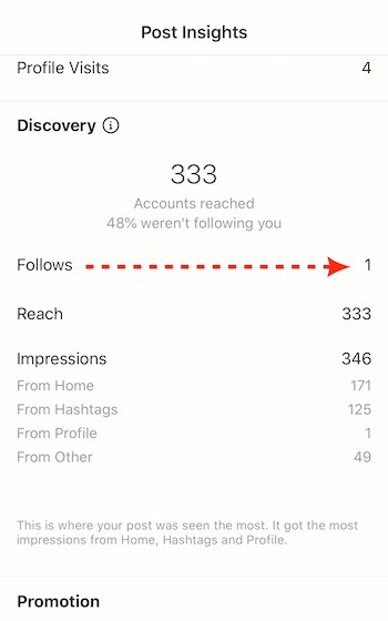 total follows in Post Insights for Instagram business post