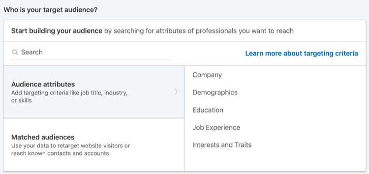 audience attributes for LinkedIn ads