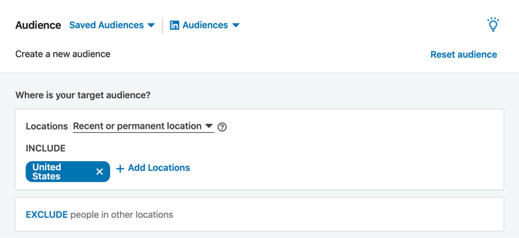 LinkedIn Audience section during campaign setup