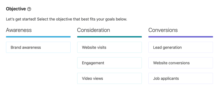 available LinkedIn campaign objectives