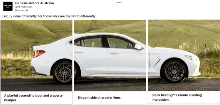 Genesis Motors LinkedIn carousel ad showcasing car