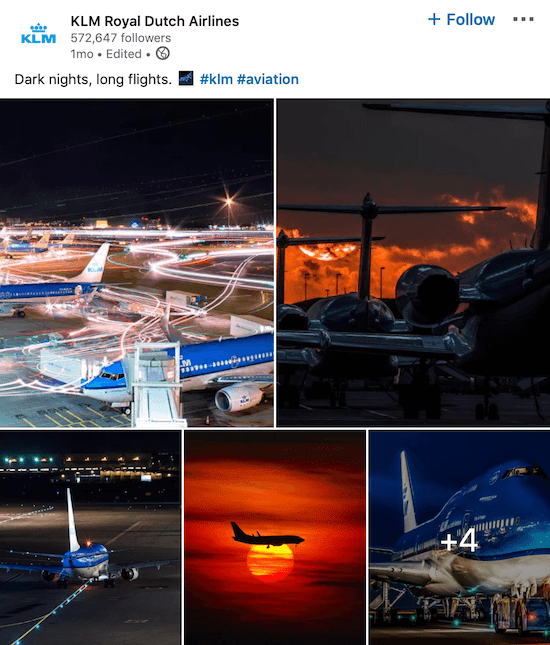 KLM LinkedIn page post for multiple photos