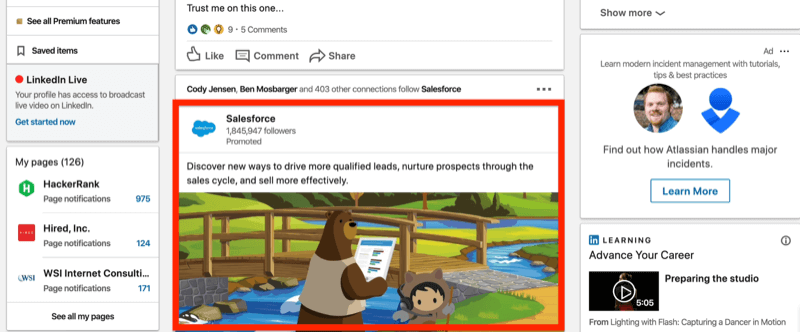 example LinkedIn sponsored content ad in news feed