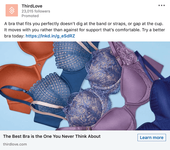 LinkedIn sponsored content for ThirdLove