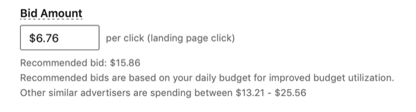 monto de la oferta en la configuración de la campaña de LinkedIn