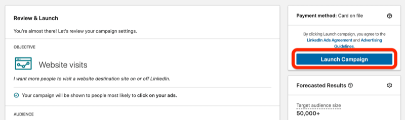 LinkedIn Launch Campaign button