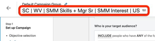 editar el nombre de la campaña de LinkedIn