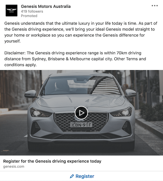 LinkedIn lead generation ad for Genesis Motors