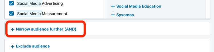 Narrow Audience Further (AND) option in LinkedIn Audience section