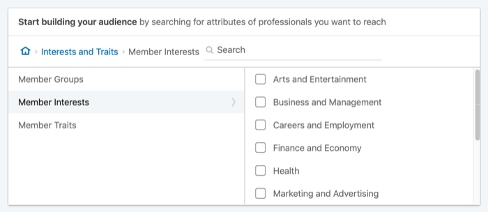 target LinkedIn ads by member interests