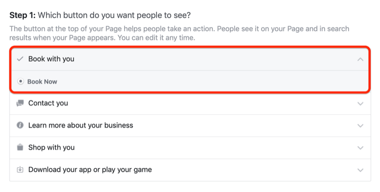 add Book Now call to action button for Facebook page