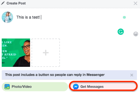 Get Messages option for Facebook page post