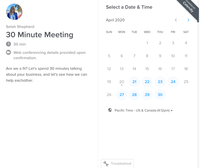 set up appointment for virtual shopping session through Calendly