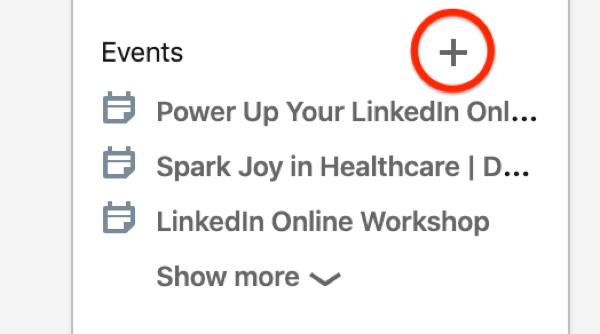 Events section on LinkedIn home page