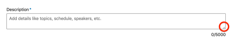 Description field for LinkedIn event setup