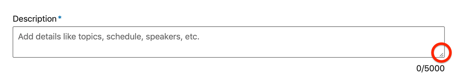 Description field for LinkedIn event setup