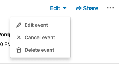 Edit menu options for LinkedIn event