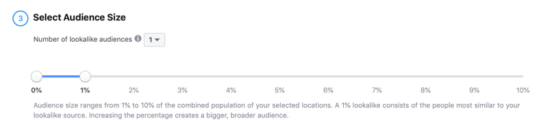 select audience size for Facebook lookalike