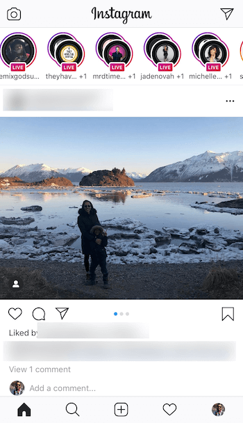 Instagram Live videos at the top of the home feed