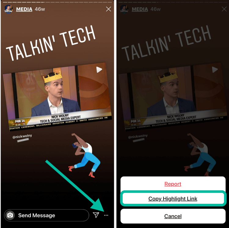 copy link from Instagram Stories highlight