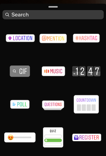 Instagram Stories sticker tray