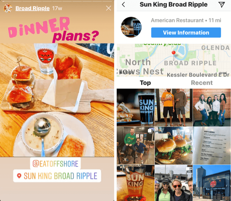example of Instagram Stories post with location sticker