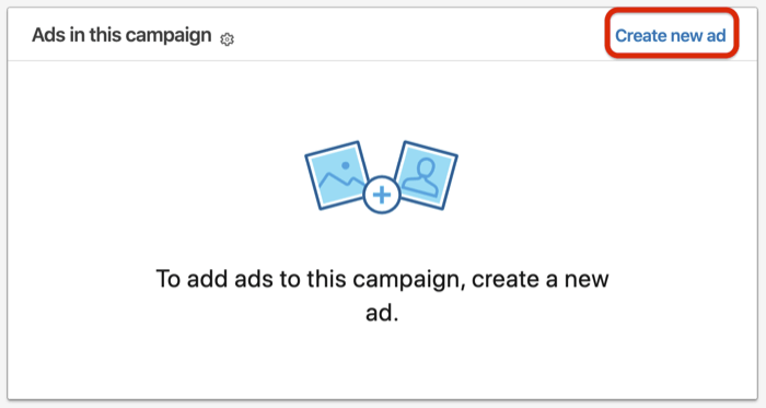 Create New Ad option for LinkedIn conversation ad setup