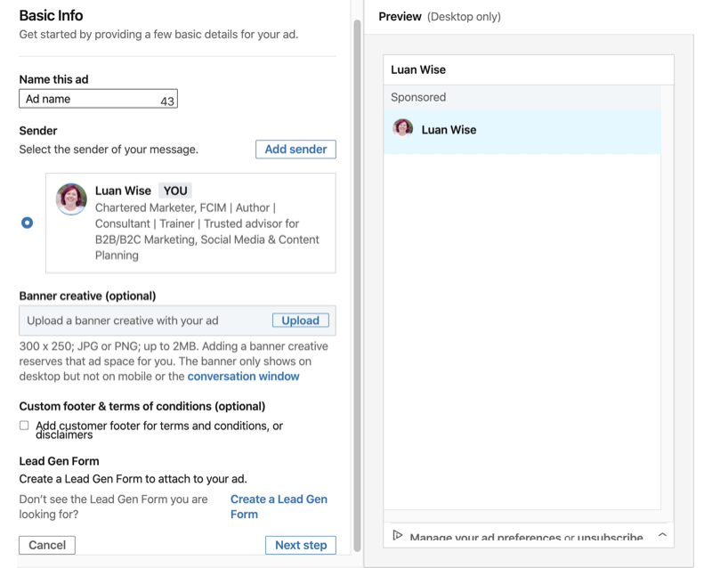 LinkedIn Conversation Ads Example