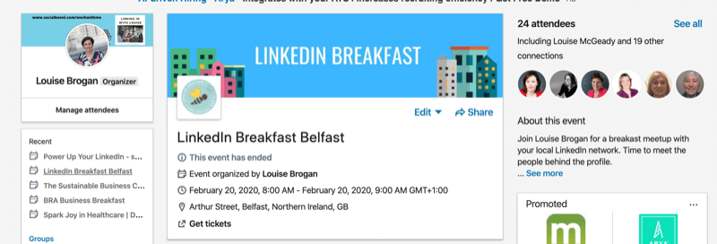 example of LinkedIn Events page for in-person event