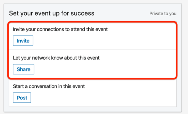 Set Your Event Up for Success section of LinkedIn event