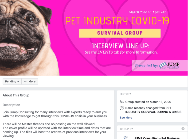 example of pop-up Facebook group