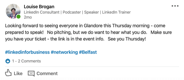 example of organizer post to LinkedIn event