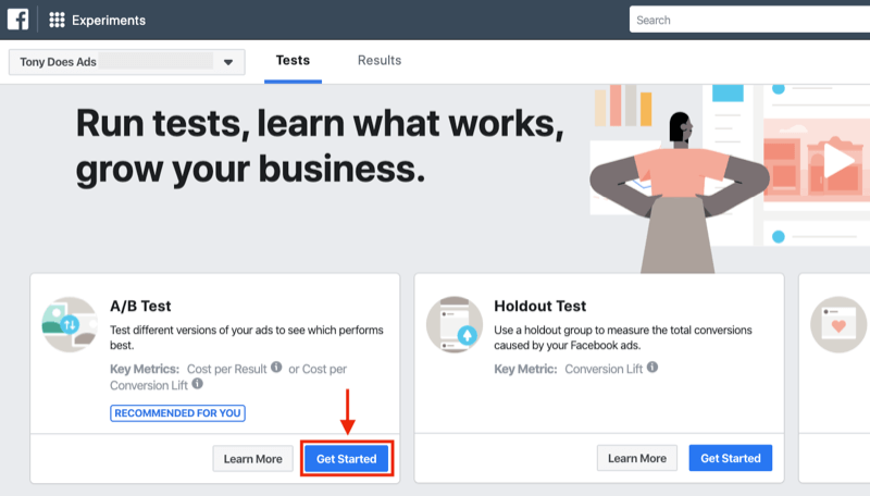 Get Started button under A/B Test