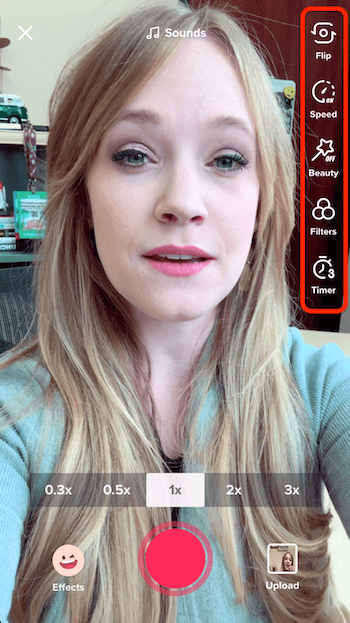 TikTok recording features on right side of screen