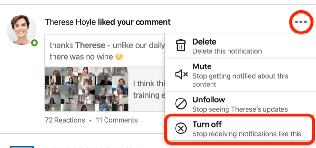 Turn Off option for LinkedIn event notifications